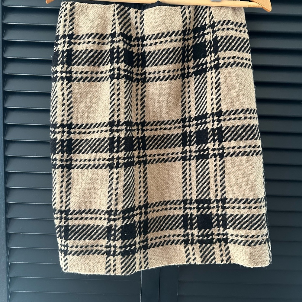 Vintage Ann Taylor LOFT Black and Tan Plaid Pencil Skirt